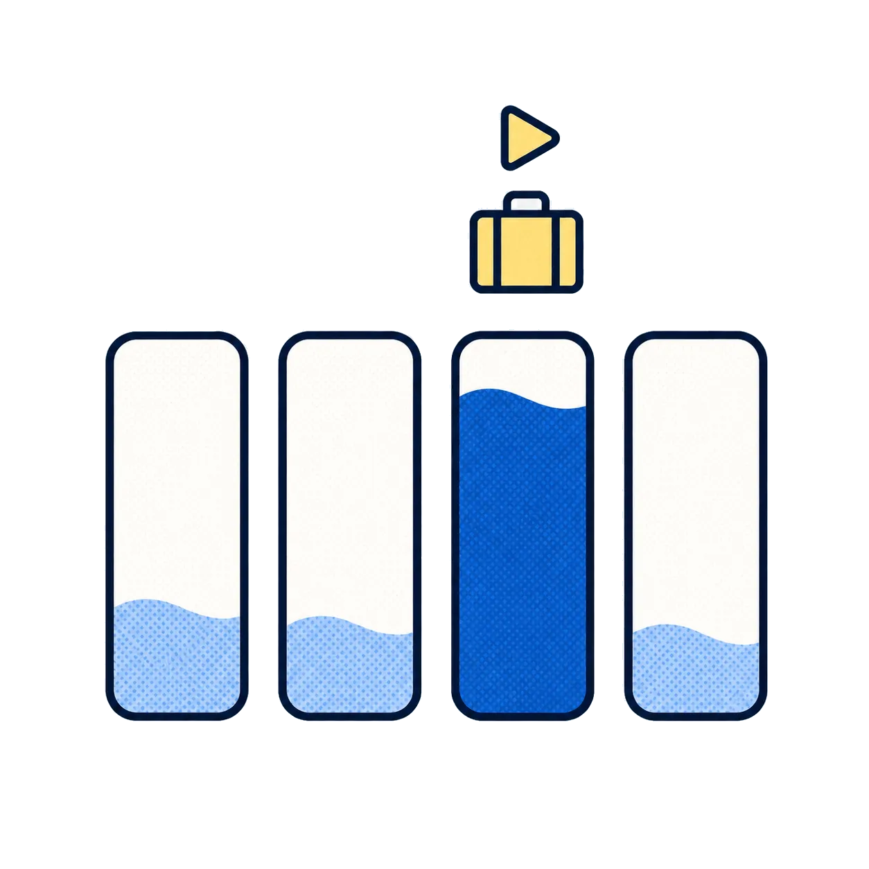 4つの月の使用量を高さの違いで表し、1つだけ大きい月がある編集イラスト