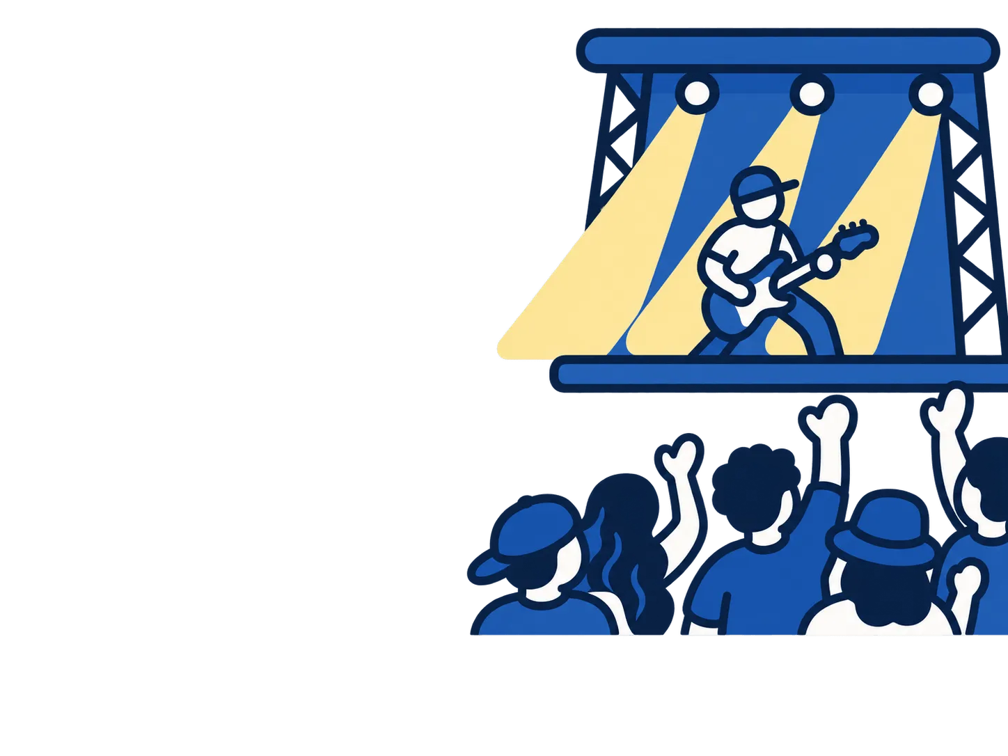 ステージの照明と客席から見たライブ会場の絵